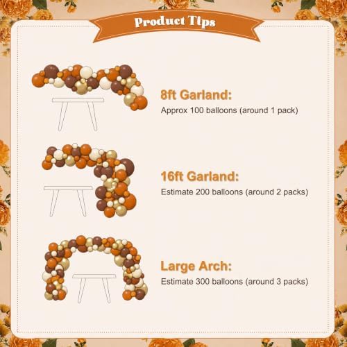 Fall Balloon Arch Garland Kit 139Pcs Brown Orange Gold Sand White Balloons - Image 7