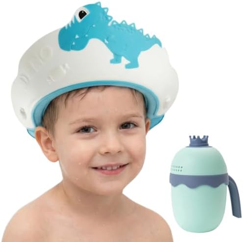 Baby Shower Cap, Baby Toddler Hair Washing Shield, Adjustable Silicone Bath Visor for Toddlers, Shower Hat for Kids 1-9 Years, Blue Dinosaur by Unknown