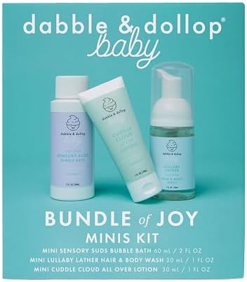 Dabble & Dollop Baby Minis Kit – Fragrance-Free, Tear-Free Shampoo & Body Wash, Bubble Bath and All Over Lotion, Travel Size Baby Toiletries or Gift Set for Newborns & Sensitive Skin by DabbleDollop