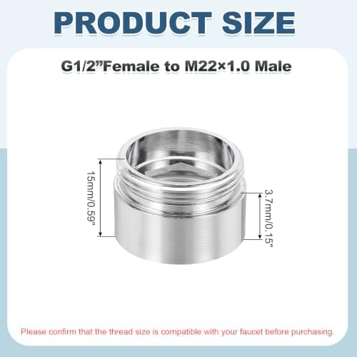 uxcell Faucet Aerator Adapter, 1/2" Female to M22 Male with Washer, 15mm Length - Image 2