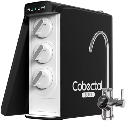Cobectal K8B Reverse Osmosis Water Filter System, Under Sink RO Water Filtration System 800 GPD, 3:1 Pure to Drain, 11 Stage Tankless Water Filter with Smart Faucet, Reduces TDS, Black by cobectalsupplier