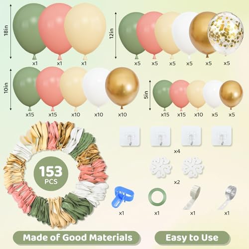 Amandir 153pcs Retro Green Pink Balloon Garland Arch Kit Different Sizes - Image 2