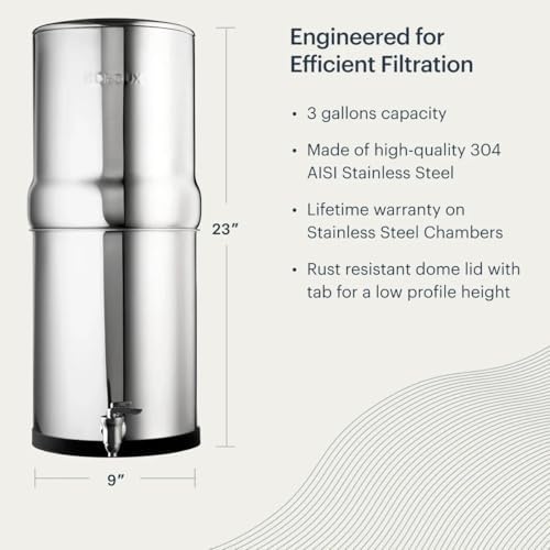 Boroux Legacy Gravity-Fed Countertop Stainless Steel Water Filter System | 3 Gallons with 2 Authentic Black Foundation. Filters - Image 3