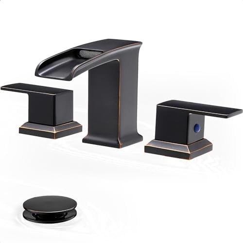 Waterfall Bathroom Sink Faucet 3 Hole, Bronze 8 Inch 2 Handles by HOIGY