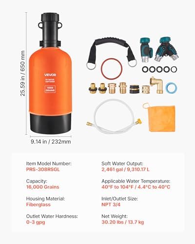 VEVOR RV Water Softener, 16,000 Grain, Portable Water Softener with Filter System, NPT 3/4" Fittings, Food-Grade Resin, Quick Connect, for RVs, Trailers, Boats, Mobile Car Washing, Pressure Washing - Image 7