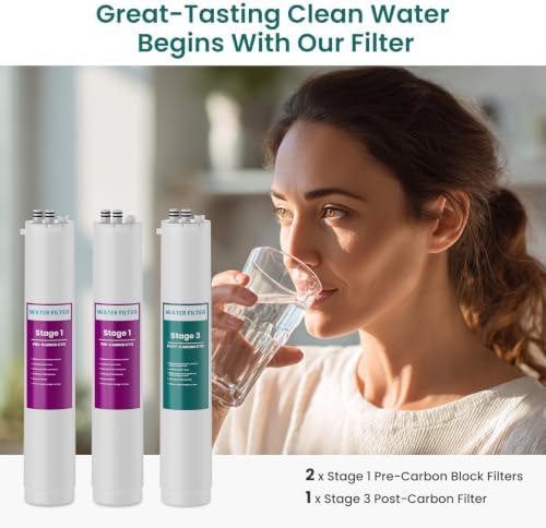 3-Stage 1:1 Reverse Osmosis Replacement Filters Compatible with Pure Blue Water Filtration System, Two Stage 1 Pre-Carbon Block Filters and One Stage 3 Post-Carbon Filter - Image 6