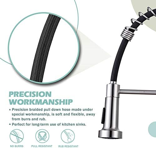 WEWE High Arc Pull-Down Kitchen Faucet, 2-Mode Sprayer, Brushed Nickel - Image 5