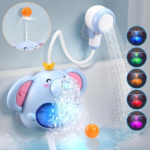 Bath Toys Light Up Baby Bath Toys for Kids Ages 1-3 4-8 Bath Bubble Machine 2 in 1 with Baby Shower Head Toddler Bath Toys with Colourful RGB Light by Unknown