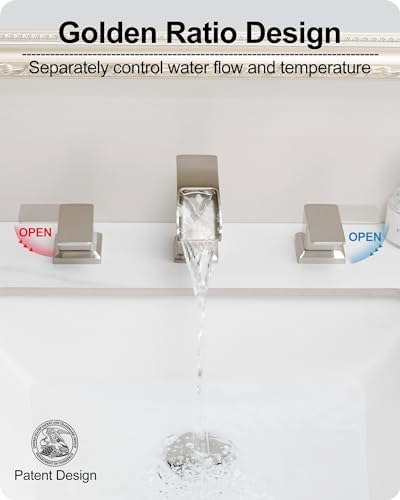 Waterfall Bathroom Faucet 3 Hole, Brushed Nickel 8 Inch 2 Handles - Image 2