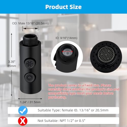 Hibbent Pull Out Faucet Head for Kitchen Faucet, 2 Function Sink Sprayer - Image 2