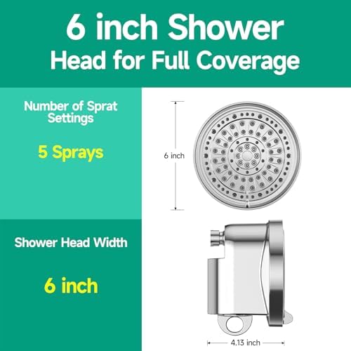 Filtered Shower Head, High Pressure 5 Spray Settings Filtered Showerhead for Hard Water Softener, Shower Head Set 30+2 Stage Shower Filter - Reduces Chlorine and Heavy Metals, 6 inch - Image 6