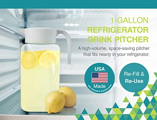 Arrow Home Products 1 Gallon Plastic Pitcher with Lid - Clear Plastic Pitcher for Refrigerator, Fill with Cold Drinks - BPA Free, Space-Saving Rectangular Design - Fill with Lemonade, Milk, Juice - Image 2