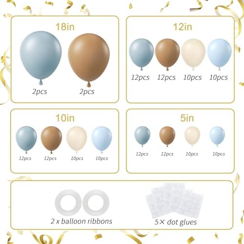 136pcs Dusty Blue & Brown Balloon Arch Kit – 18/12/10/5 Inch Balloons - Image 2