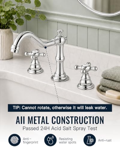 gotonovo Bathroom Faucet 3 Hole Vintage, Polish Chrome, Hot Cold Label - Image 2