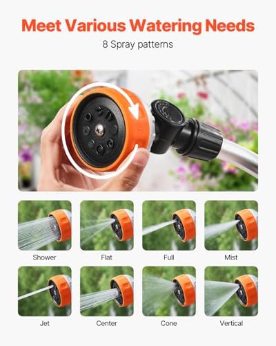 VEVOR Watering Wand,36-Inch Extra Long Heavy Duty Garden Hose Wand with 8 Spray Patterns & 180° Swivel Head, Long Hose Nozzle Sprayer with on/off Thumb Control, Ideal for Hanging Baskets, Shrubs, Lawn - Image 3