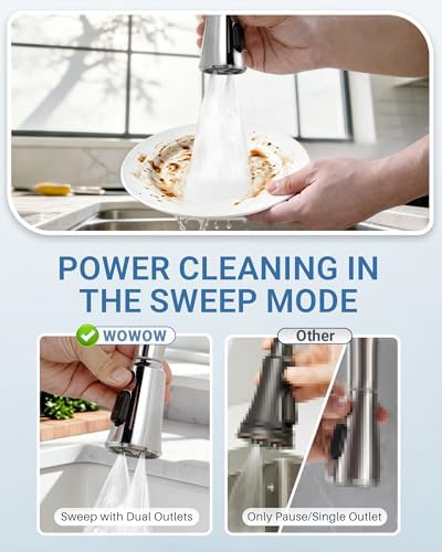 WOWOW Kitchen Faucet Head Replacement – 304 Stainless Steel 3-Mode Pull Down Spray Head with 13 Adapters, Compatible with Moen Delta Kohler American Standard, Easy DIY Install, Chrome - Image 5