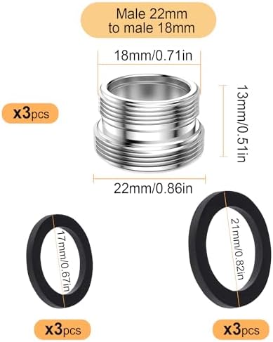 3 pcs Brass Faucet Adapter Kit, Male 0.86in to Male 0.71in Kitchen Aerator Adapter Set, Sink Faucet Adapter for Connecting Garden Hose Water Filter Standard Hose via Diverter - Image 2