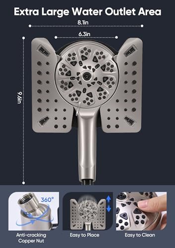 Shower Head with Handheld High Pressure, Rain Shower Head with Fixed Showerhead and 9 Sprays Handheld Shower, Detachable 2-IN-1 Shower head with 59" Rotatable Stainless Steel Hose (Nickel) - Image 5