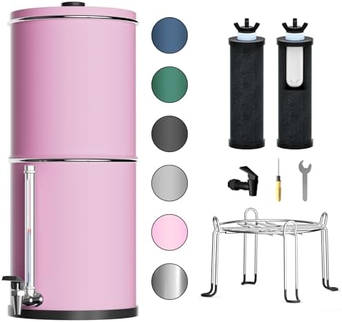 Purewell 3-Stage 0.01μm Ultra-Filtration Gravity Water Filter System, 304 Stainless Steel Countertop System with 2 Filters, Metal Water Level Spigot and Stand, Reduce 99% Chlorine, 2.25G, PW-OB-K by Purewell