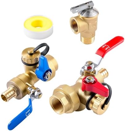 VEVOR Water Heater Kit, 3/4 Inch Tankless Water Heater Service Valve Kit with 2PCS 3/4″ NPT to 3/4″ PEX-B Isolation Valves, Pressure Relief Valve, Lead-Free Brass, Fits Most Tankless Waters Heaters by VEVOR