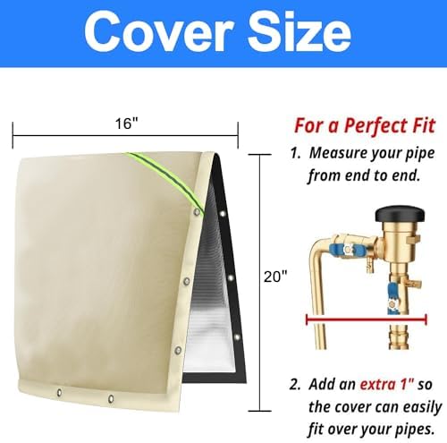 Joramoy Opening Backflow Preventer Pipe Insulation Cover,16" Wx20 H,Khaki - Image 2
