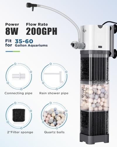 AQQA 200GPH Aquarium Filter, Silent Double Filtration Fish Tank Filter - Image 3