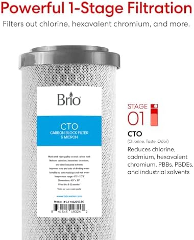 Brio Whole House Water Filter System w/Gauge & Fast-Flow CTO Carbon Block Filter 4.5" x 20" | Removes Dirt, Improves Taste & Protects Home Appliances | 900 GPH | 100,000 Gallons or 12 Months - Image 4