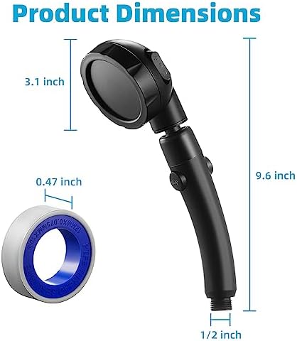 Marbrasse High Pressure Shower Head, 3-Settings Handheld Showerhead with ON/Off Full Shutoff Push Button and Switch to Control Flow, Angle-Adjustable Water Saving Body Sprays (Matte Black) - Image 6