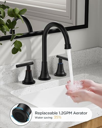FORIOUS Black Bathroom Faucet 3 Hole, 8" Widespread Bathroom Vanity Faucet - Image 2