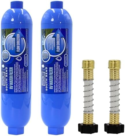 South Bend Components Reverse Osmosis (RO) Camper/RV/Boat/Yacht Water Inline Filter- NSF Certified! Includes ¾” Flexible Hose Protector, Compatible with Camco Water Filter, 40043, 40013, 4004 (2-Pack) by SouthBendComponents