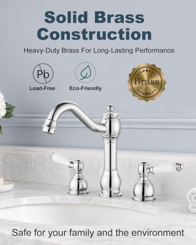 Aolemi Widespread Bathroom Sink Faucet 3 Hole White Lever Polish Chrome - Image 5