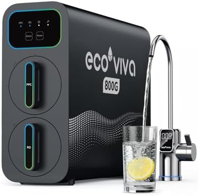 E8 800GPD Compact Reverse Osmosis System 800 GPD Fast Flow RO Water Filter, 9 Stage Tankless Under Sink RO Water Filtration System High Pure to Drain, LED Smart Real-Time Display Faucet, Dark Black E8 by ECOVIVAWATER