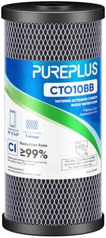PUREPLUS 1 Micron 10"x4.5" Coconut Shell Carbon Block Water Filter, 1 Pack by PUREPLUS