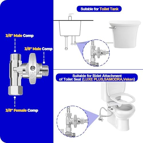 Tee Stop Valve - 3/8"Compx3/8"Compx3/8"Comp Brass Tee for Faucet,Dishwasher - Image 5