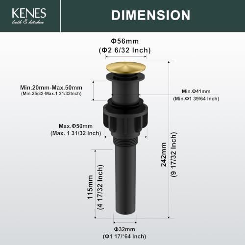 KENES 2 Pack Brushed Gold Pop Up Bathroom Sink Drain Without Overflow - Image 6