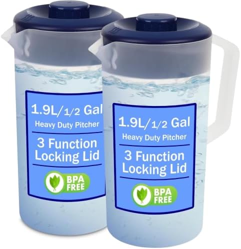 2 Pack - Fridge Door Water Pitcher with Lid (Half Gallon Pitcher / 64oz) by JOEYZ