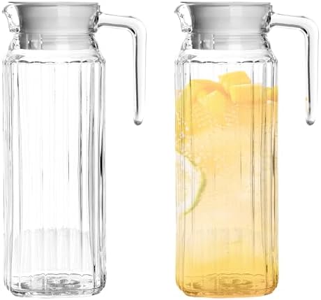 2 Pack Plastic Pitcher with Ribbed Design, 1.1L BPA-Free Jar with Lid, Fridge Pitcher Shatter-Proof and Vented by Unknown