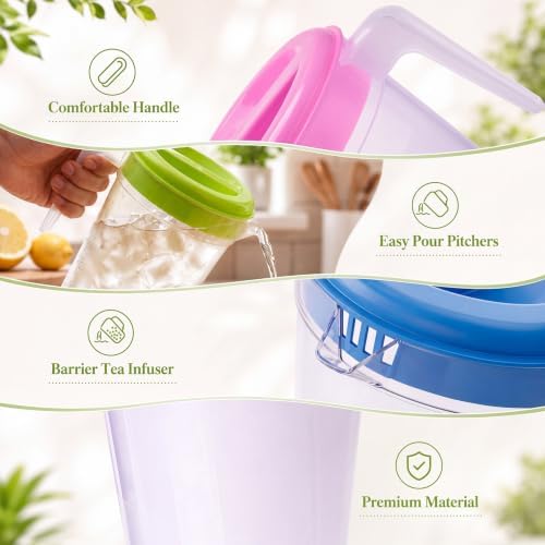12 Pack Plastic Pitcher with Lid 67.6 oz Beverage Jug for Water - Image 4