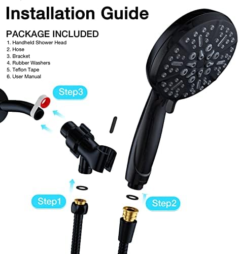 Matt Black Shower Head with Handheld Spray High Pressure-Multifunction Strong Flow Rain Massage Showerhead with Extra long Hose and Adjustable Overhead Holder – La Mejor Regaderas Modernas Para Ducha - Image 4