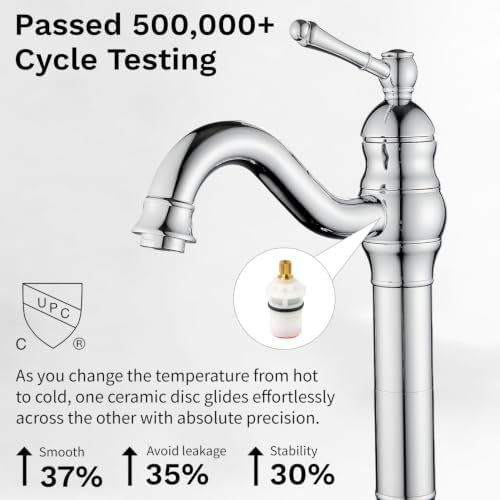 360° Swivel Chrome Single Handle One Hole Bathroom Sink Faucet Matching with Pop Up Drain - Image 5