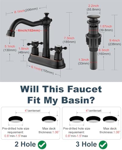 Aolemi 4 Inch Centerset Bathroom Sink Faucet 2 H&C Handle Oil Rubbed Bronze - Image 6
