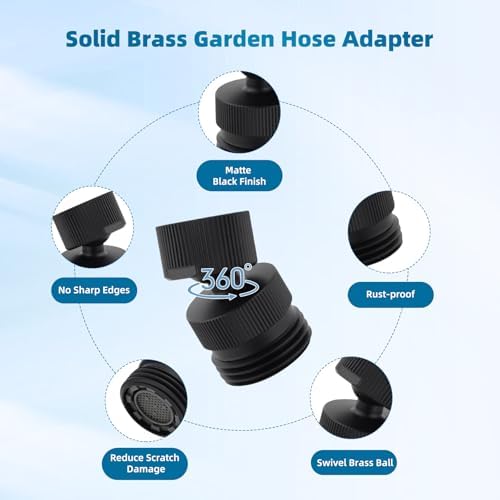 Hibbent Swivel Faucet Adapter Kit, Solid Brass 3/4" Garden Hose Connector, 360 Degree Kitchen Sink Faucet Adapter for Female & Male to Male, Matte Black - Image 3