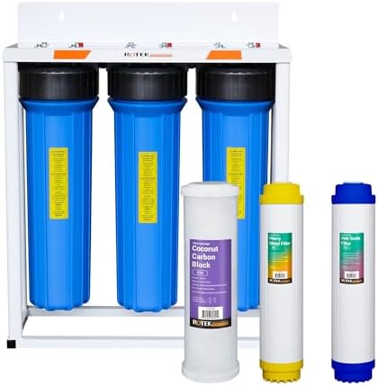 Rotek Water Systems Whole House Water Filtration System, 3-Stage Water Filter System, PHO, KDF, ACB, Clean Water, Polyphosphate Anti-Scale, Carbon Block, & Heavy Metal Filter, 20 Inch by RotekWaterSystem