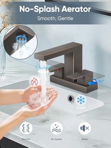 Cobbe Bathroom Faucets for Sink 3 Hole, Oil Rubbed Bronze Bathroom Sink Faucet Square 4 Inch Centerset with Pop-Up Drain, 2 Handle and 2 Supply Hoses, Lead-Free Stainless Steel for Vanity Rv - Image 2