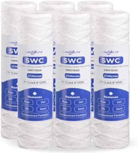 20 Micron 10" x 2.5" Whole House String Wound Water Filter Cartridge 6 Pack by Locofiltr