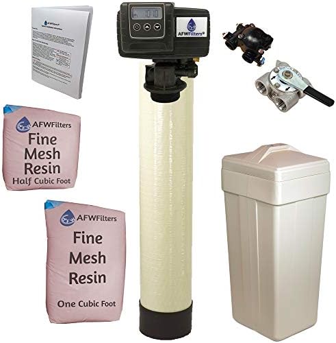 AFWFilters 1.5 Cubic Foot (48k) Whole Home Iron Pro Water Softener with Fine Mesh Resin, 3/4" Stainless Steel FNPT Connection, and Almond Tanks by Abundant+Flow+Water+Systems