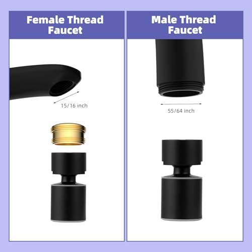 Hibbent NSF/ANSI/CAN 61 Certified Faucet Aerator, 360 Degree Swivel Kitchen Sink Aerator, CUPC Certification Dual-function Sprayer Faucet Replacement Part 55/64 Inch Female Thread - Matte Black - Image 4