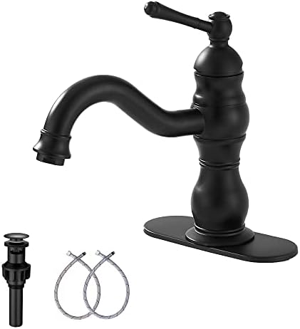 Matte Black Bathroom Faucet Single Handle One Hole by GGStudy