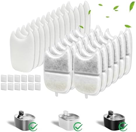 Kactoily 12 Pack Cat Water Fountain Filter & 12 Pump Filter Sponges Replacement, Cat Dog Pet Drinking Fountain for 135 fl oz/4L (YPD-C004P,YPD-C004S) by kactoily