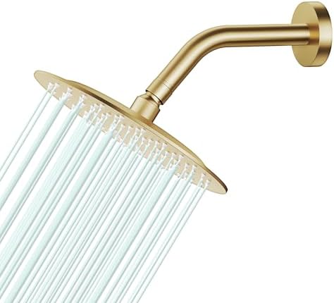 All Metal 8Inch Rain Shower Head - Heavy Duty Stainless Steel, Easy Install, High Water Flow, Ultra-Thin Modern Design for Bathroom (Brushed Gold) by AULEEND
